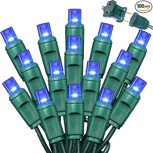100Count (2pk of 50L) String Lights, LED Christmas Lights, 6" SPACING,Green Wire,Blue