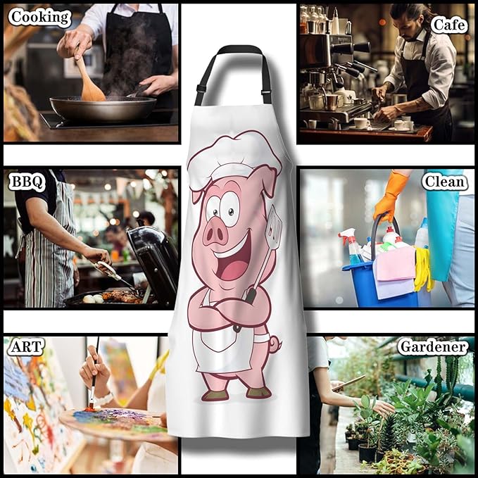 Kitchen Apron for Men Pig Chef Women Aprons for Cooking Restaurant BBQ Painting Crafting Gardening 27” (W) x 31” (H), Waterproof Apron