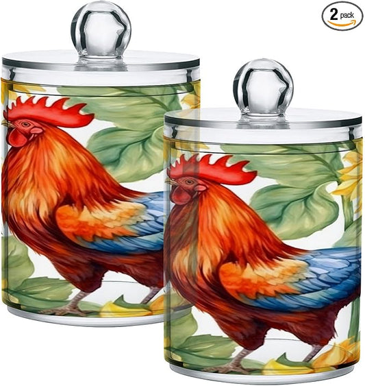 Sunflower Rooster 2PC Airtight Transparent Plastic Storage Jar, Food Storage Container Glass, Can Store Candy, Salt, Coffee Beans, With lid, Easy To Use