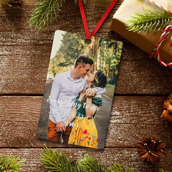 Gemszoo Personalized Picture Christmas Ornament, Custom Double Sided Photo Text Wooden Hanging Xmas Tree Keepsake Pendant Decoration Gift for Family (1, Vertical Rectangle)