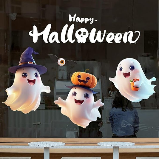 Halloween Window Clings for Glass Fall Static Cling Window Decals 1PCS Cute Ghost Pumpkin Autumn Reusable Window Stickers Home School Office Decorations