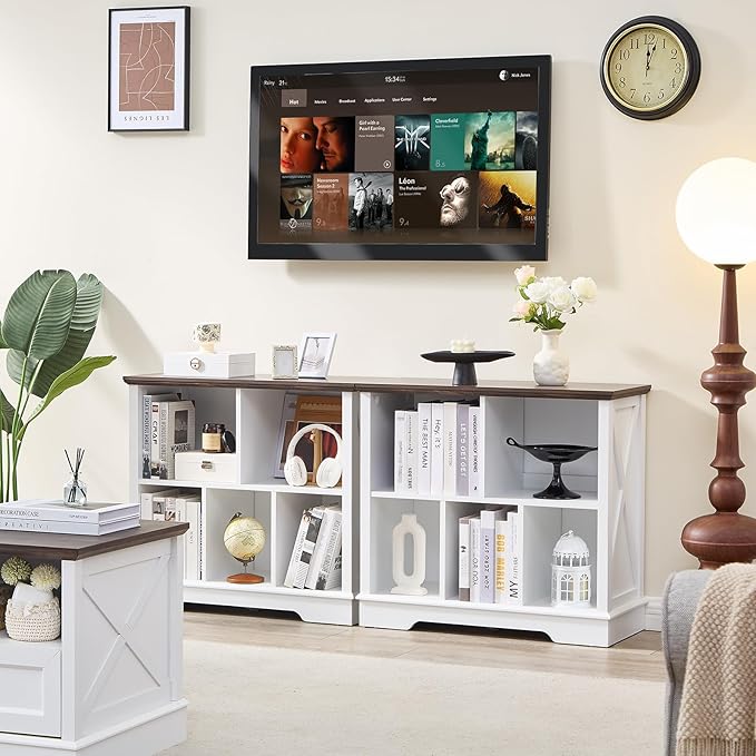 Farmhouse 5 Cube Bookshelf, White Storage Organizer Bookcase, Kids Toy Storage Cabinet, Small Bookshelves Storage Organizer Shelf, Wood Display Cabinet Book Shelves for Bedroom,Living Room,Office