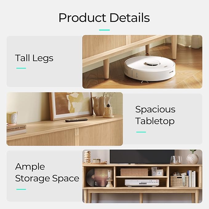 LINSY HOME Fluted TV Stand for 75" TV, Mid-Century Modern 70" Entertainment Center with Sliding Tambour Door and Storage Cabinet, Cruved TV Media Console Table for Living Room, Bedroom, Oak