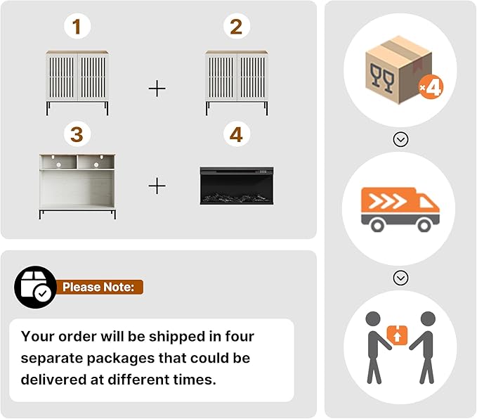 3-Sided Glass Farmhouse Fireplace TV Stand for TVs Up to 100 Inch, Entertainment Center with 36" Electric Fireplace, TV Console with Storage Cabinets for Living Room, Antique White