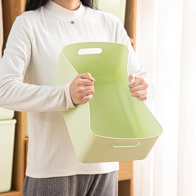 4 pack large plastic White storage bins Baskets, Toy Box Chest with Lids and Handle，Organizer Containers for Baby，Kids,snacks,Nursery，Shelves，Playroom, Bedroom，Office,Closet，home