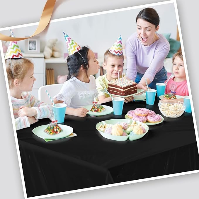Goodluck 54 Inch X 100 Feet Plastic Table Cloths with Cutter Box, Black Disposable Table Cover Roll, Plastic Tablecloth for Party, Banquet, Wedding, Birthday, Anniversary