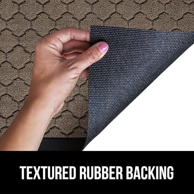 GORILLA GRIP 100% Waterproof All-Season WeatherMax Doormat US Designed Natural Rubber, Stain and Fade Resistant, Low Profile Indoor Outdoor Door Mats, Easy Clean Patio Mat, 17x29, Latte Quatrefoil