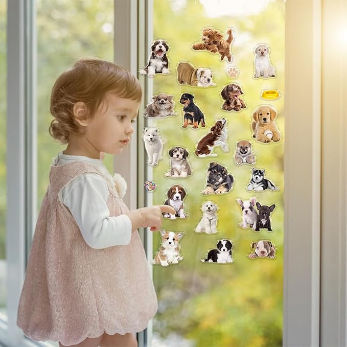 20 Pcs Dog Thick Gel Clings Puppy Window Gel Clings Decals Stickers for Kids Toddlers and Adults Cute Reusable Window Clings for Home Airplane Classroom Nursery Dog Party Supplies Decorations
