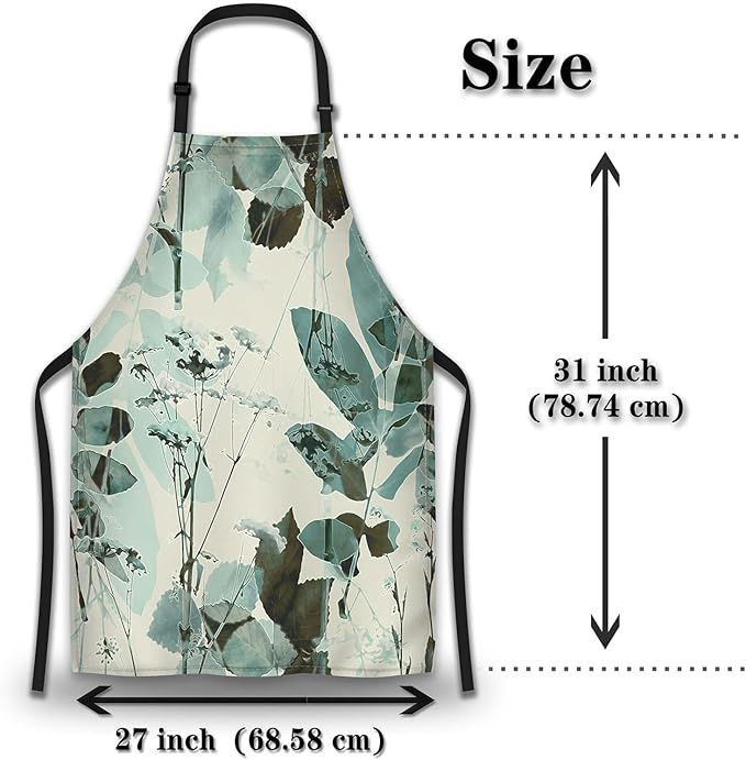 Kitchen Aprons for Women Watercolor Leaves Mans Chef Apron for Cooking Restaurant BBQ Painting Crafting Gardening 27” (W) x 31” (H), Waterproof Apron