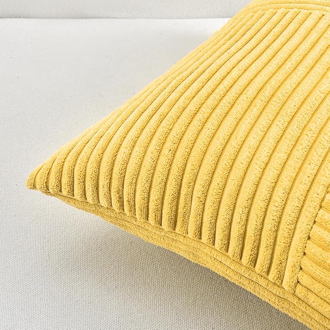 Fancy Homi 2 Packs Yellow Euro Decorative Throw Pillow Covers 26x26 Inch for Couch Bed Sofa, Rustic Farmhouse Boho Home Decor, Soft Corss Corduroy Patchwork Textured Square Cushion Case 66x66 cm