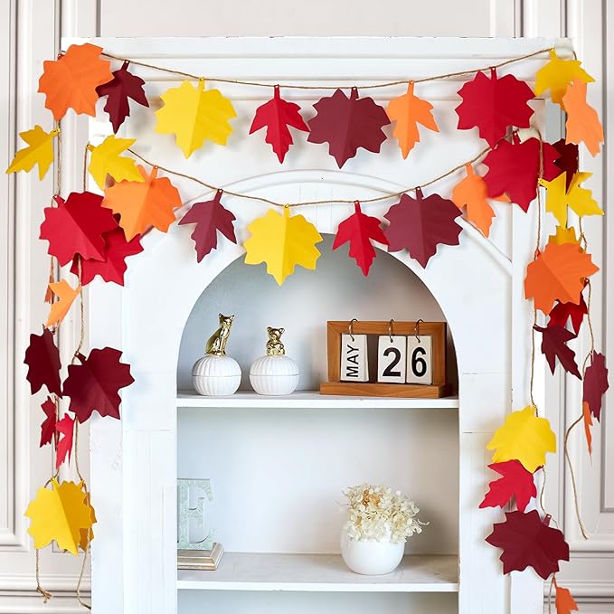 2 Pcs Fall Decorations for Home, Fall Leaves Garland for Mantel, Fall Party Thanksgving Decorations Indoor