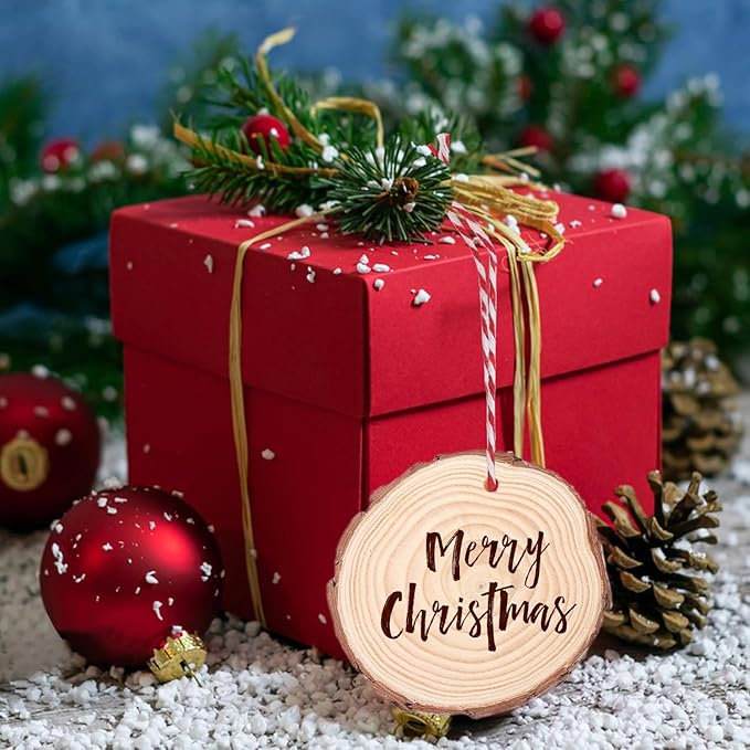 80 PCS 3.2-3.6inch Unfinished Wood Slices, Natural Wood Slices, Predrilled with Hole Wood Slice for DIY Arts Craft Christmas Ornaments