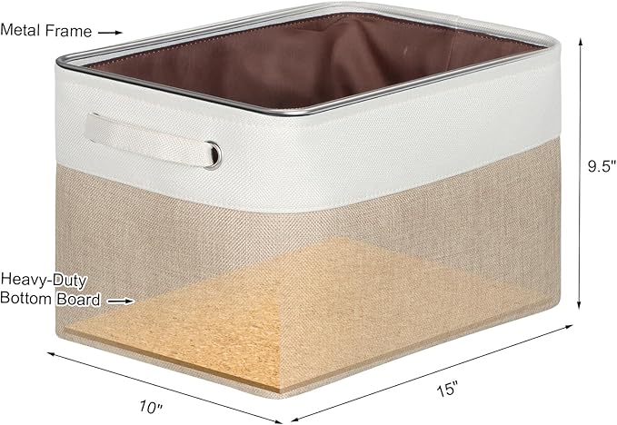 Kntiwiwo Foldable Storage Bins 15" x 10" x 9.5" Fabric Storage Basket Cube with Handles Large Linen Closet Organizer Bins for Organizing Shelf Home,Set of 3, Beige