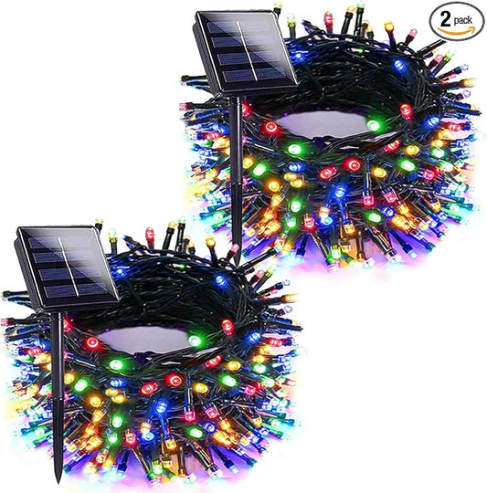 2pk Multi-Colored Solar Christmas Lights Outdoor Waterproof, 200 LED 66 FT Solar Powered LED String Lights Green Wire with 8 Modes, Solar Fairy Lights for Xmas Tree Party Wedding Garden Decorations