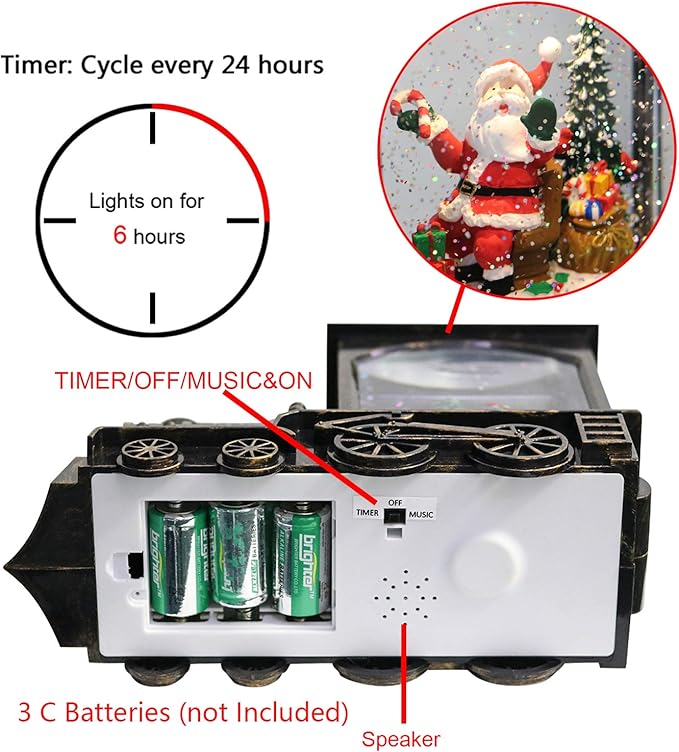 GenSwin Lighted Christmas Snow Globe Lantern, Battery Operated Santa Claus Musical Train LED Water Glittering with 6H Timer, Christmas Home Decoration Gift(Copper)