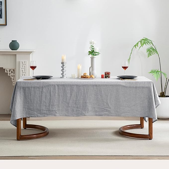 EVERLY 100% Pure Linen Rectangle Tablecloths 60x108Inches for Dining,Buffet Parties,Picnic,Events,Weddings and Restaurants,Decorative Halloween,Thanksgiving Machine Washable Tablecloths-Light Grey
