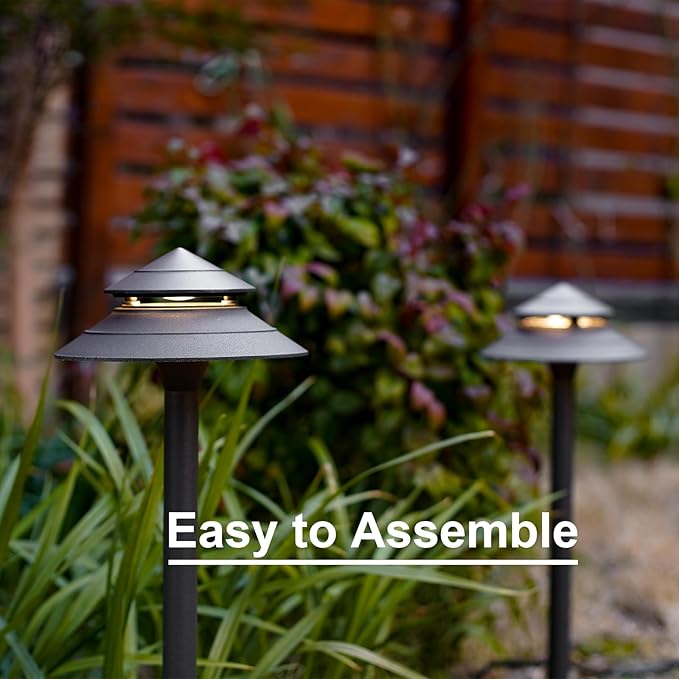 GOODSMANN Pathway Lights Kits 3W LED 8PK Outdoor Low Voltage Landscape Lighting 180 Lumen Hardwired 2 Tier Pagoda Path Light 3000K Warm White Metal 12V Electric Sidewalk Walkway Lights with Connectors
