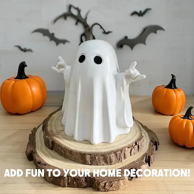 Halloween Ghost Figurine, Rock Spooky Resin Statue, Cute Decor for Halloween Decorations Indoor, Funny Porch and Indoor Spooky Home Decor Gifts