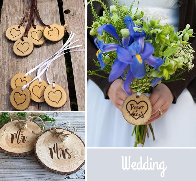 50 Pcs Wood Slices with Hole, 2.3"-2.8" Unfinished Wood, Wood Rounds for Crafts, Wood Crafts, Round Wood for Doodle, Splice, Paint, Art, Decorate, Ornament