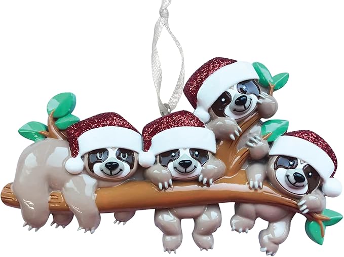 2025 Family Christmas Ornament – Personalized Ornament for Families – Custom Sloth Family Ornament – Holiday Tree Decoration Keepsake Gift (Family of 4)