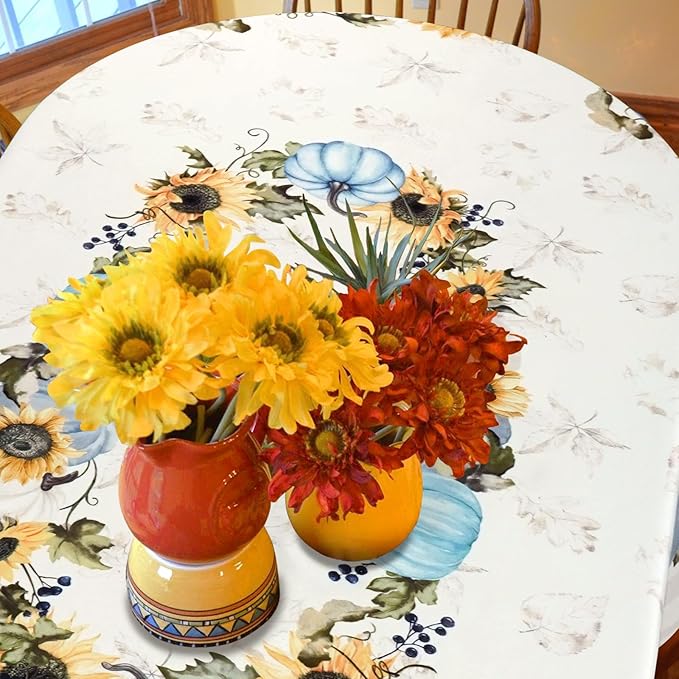 Fall Pumpkin Tablecloth Buffalo Plaid Thanksgiving Autumn Table Cloth 54"x72", Waterproof Fall Table Cover for Fall Harvest Party Decoration-Blue Pumpkin