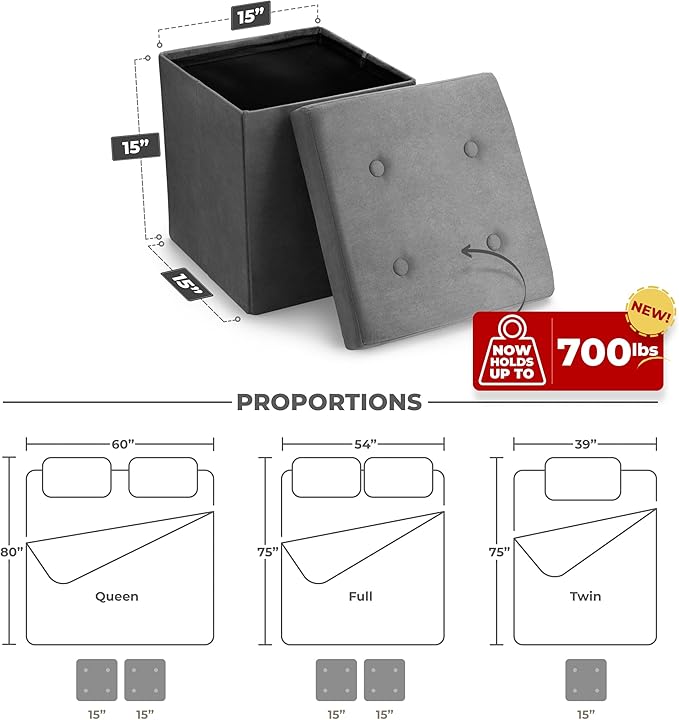 Sorbus Storage Ottoman Bench – Collapsible/Folding Bench Chest with Cover – Perfect Toy and Shoe Chest, Hope Chest, Pouffe Ottoman, Seat, Foot Rest, – Contemporary Faux Suede (Gray)