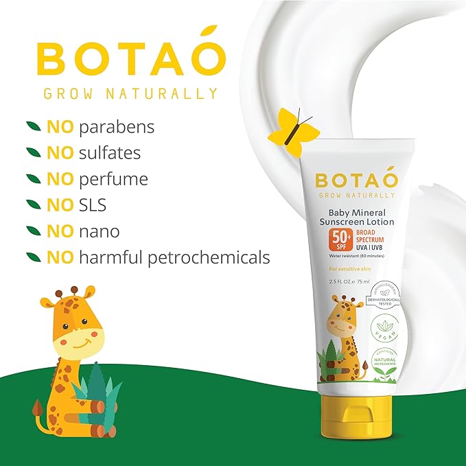 Baby 100% mineral Zinc Oxide baby sunscreen – safe natural sunblock lotion for babies: SPF50 Broad Spectrum UVA UVB,For sensitive skin Baby Face Body Protection, Sunblock Cream 2.5 Oz