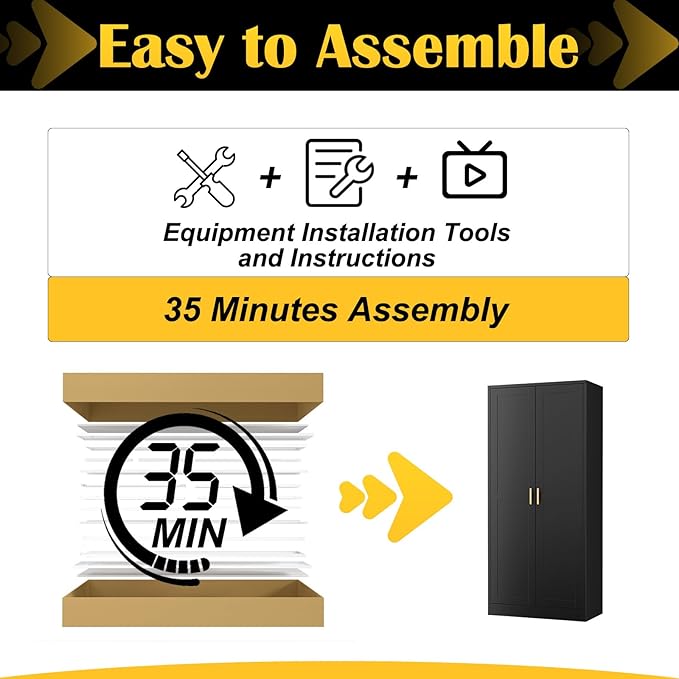 Kitchen Cabinet Storage,60”Metal Pantry Cabinet with Doors and 3 Adjustable Shelves,Food Pantry Cabinets with 2 Gold Handles,Black Tall Storage Cabinet for Livingroom,Pantry,Bathroom,Kitchen