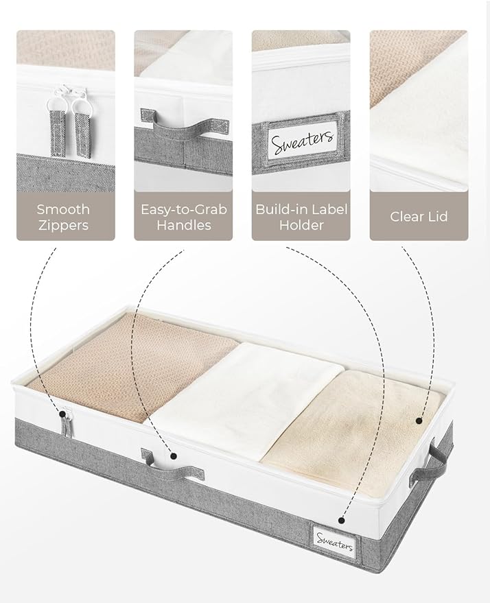 StorageWorks Large Under Bed Storage Containers with Handles and Label Holder, 2 Pack Ultra-thick Fabric Underbed Bins, Closet Organizer for Clothes, Blankets, Sweater