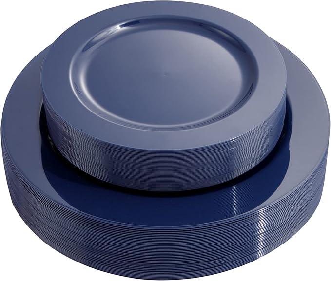 FLOWERCAT 60PCS Blue Plastic Plates - Heavy Duty Blue Plates Disposable (10.25" & 7.5") - serve for 30guest Birthday Party/Wedding/Father's Day/Memorial Day/Graduation