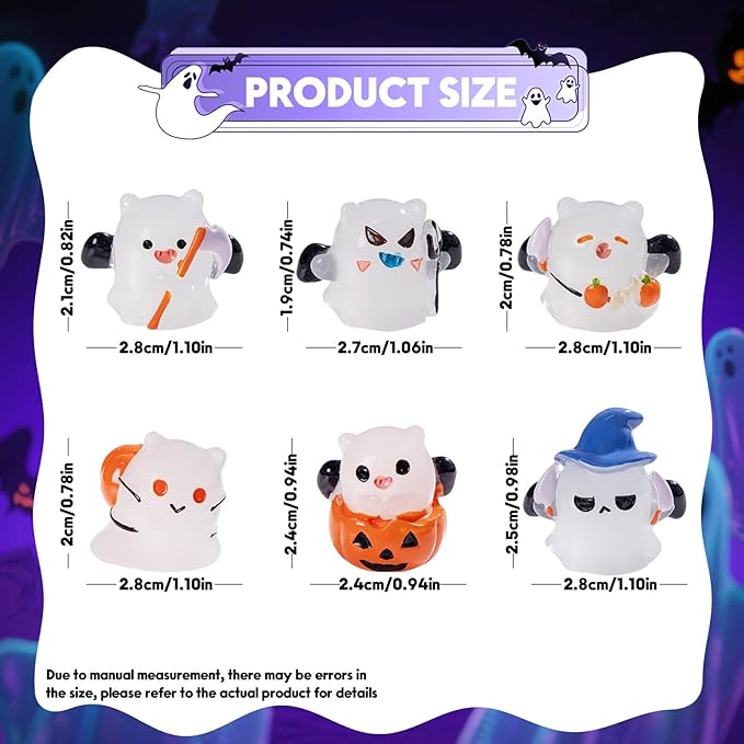Halloween Ghost Figurine, Spooky Resin Glow in The Dark Statue, Cute Decor for Halloween Decorations Indoor, Funny Porch and Indoor Spooky Home Decor Gifts 6Pcs