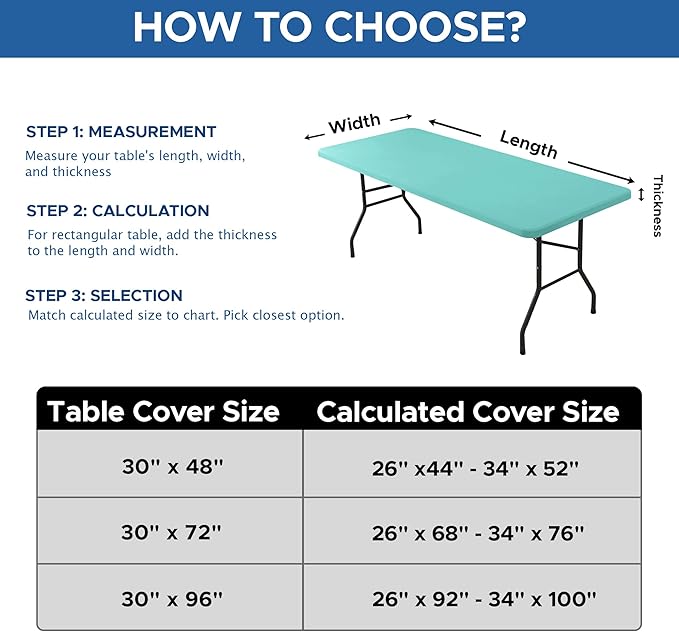 Spandex Table Cover for 6 Foot Rectangle Tables-4 Pack Aqua Blue Outdoor Picnic Elastic Table Cover-Spandex Stretch Folding Table Cloths for Camping Dining Room Patio Kitchen Banquet Party