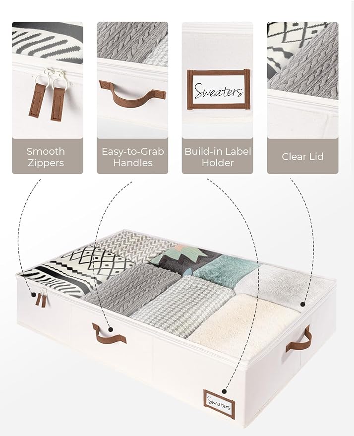 StorageWorks 117L Under Bed Storage Containers with Handles and Label Holder, 2 Pack Ultra-thick Fabric Underbed Bins, Closet Organizer for Clothes, Blankets, Sweater