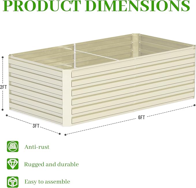 6x3x2 ft Raised Garden Bed, Large Metal Planter Raised Beds, Planters for Outdoor Plants for Vegetables, Flowers, Herbs, Fruits, and Succulents.(2 Pcs, Yellow)