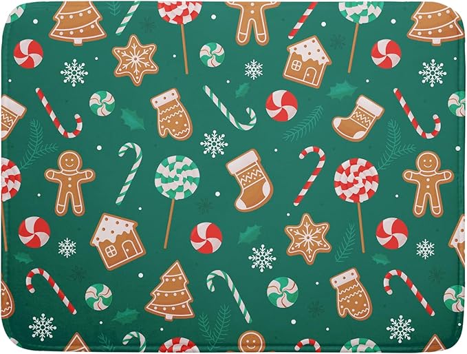 Gingerbread Dish Drying Mat for Kitchen Counter Holiday Green Super Absorbent Reversible Microfiber Kitchen Countertop Protector Dishes Pad Large 18x24 inch