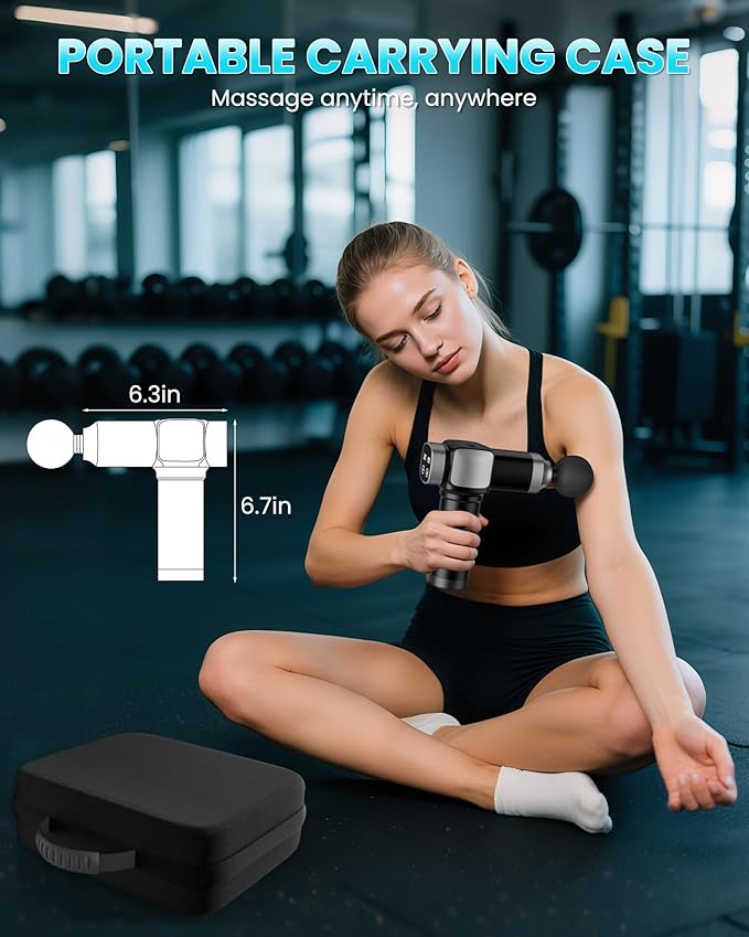 Deep Tissue Massage Gun, Portable Percussion Electric Muscle Massager for Pain Relief, Handheld Massagers with 30 Speeds & 6 Attachments for Back and Neck, Gifts for Men Women