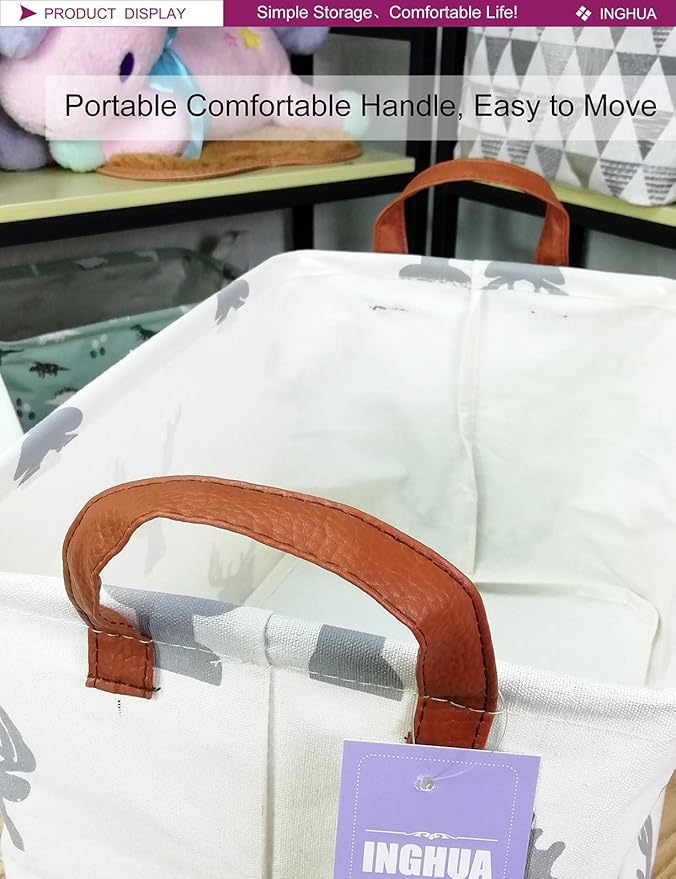 Rectangular Storage Basket Fabric Organizer Bin for Toys,Books,Clothes,Gifts,Pets-Perfect for Home,Office,Nursery,Dorm,Shelf(Rec grey deer)