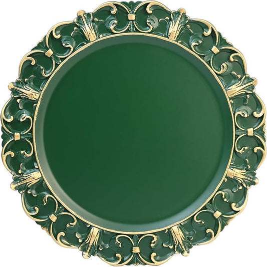 Green Charger Plates Set of 6, Decorative Table Plastic Chargers for Dinner Plates, Party, Wedding, Thanksgiving, Christmas, FD1GR
