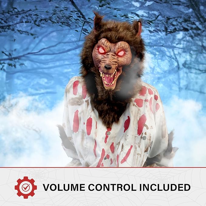Haunted Hill Farm Howler by Tekky, Battery-Operated, Motion and Sound Activated Animatronic Werewolf with Sound Effects and Lights for Indoor or Covered Outdoor Creepy Halloween Decoration