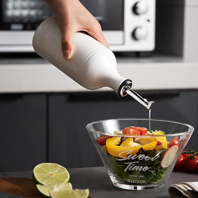 Sweejar Ceramic Olive Oil Dispenser Bottle, Opaque Oil Cruet Protects Oil to Reduce Oxidation, Suitable for Storage Oil, Vinegar, Coffee Syrups & Other Liquids, Pack of 1, 15.5 Fl Oz (White)