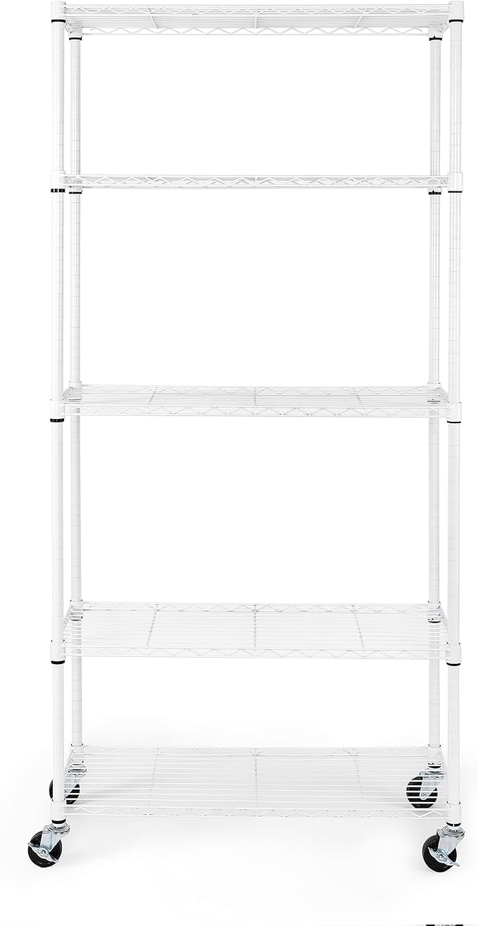 Seville Classics UltraDurable Heavy Duty NSF Solid Steel Wire Rack Storage Unit, Organizer for Garage, Warehouse, Office, Restaurant, Classroom, Kitchen, White, 5-Tier Shelving, 36" W x 14" D