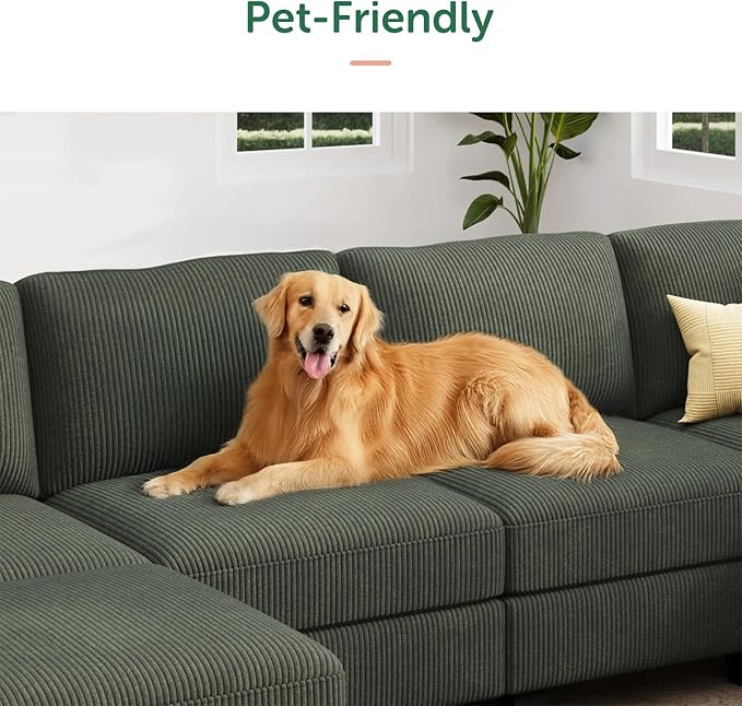 HONBAY Corduroy Modular Sectional Couch with Storage L-Shaped Sectional Couches for Living Room 6 Seater Modular Sofa, Green