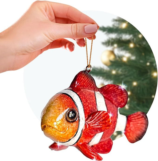Hand-Painted Beach Christmas Ornament – Coastal Tree Decoration for Ocean Lovers – Unique Nautical Ornament for Christmas Tree or Stocking Stuffer Gift (Clownfish)