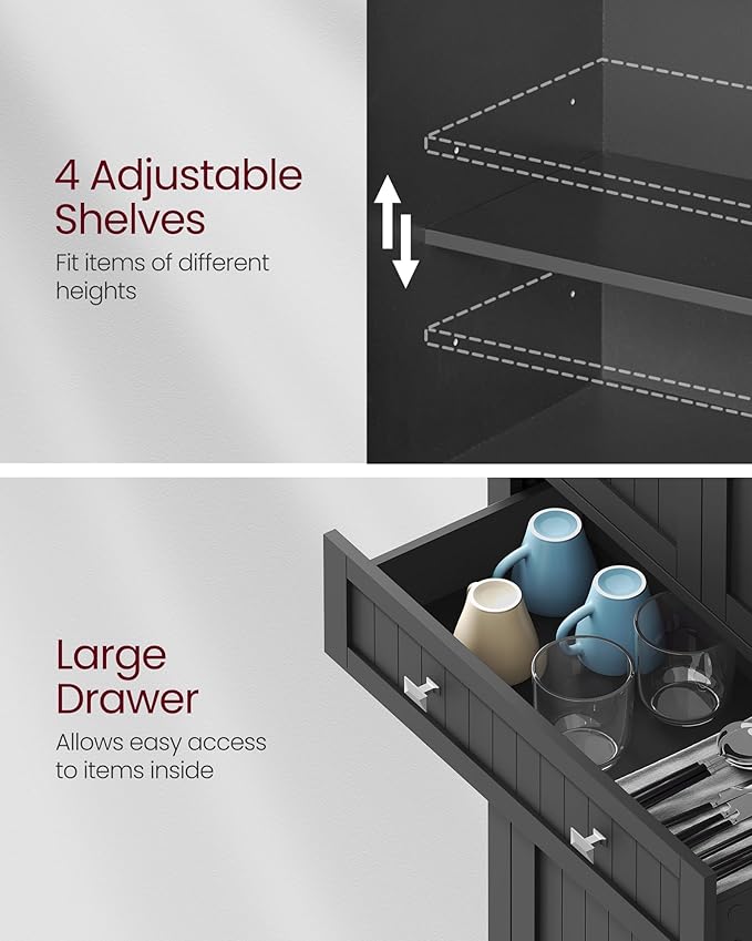 VASAGLE Pantry Cabinet, 71.7-Inch High Freestanding Tall Cupboard Storage Cabinet with a Drawer, 2 Cabinets, 4 Adjustable Shelves, 6 Door Shelves, for Living Room, Kitchen, Ink Black UBBC561B12