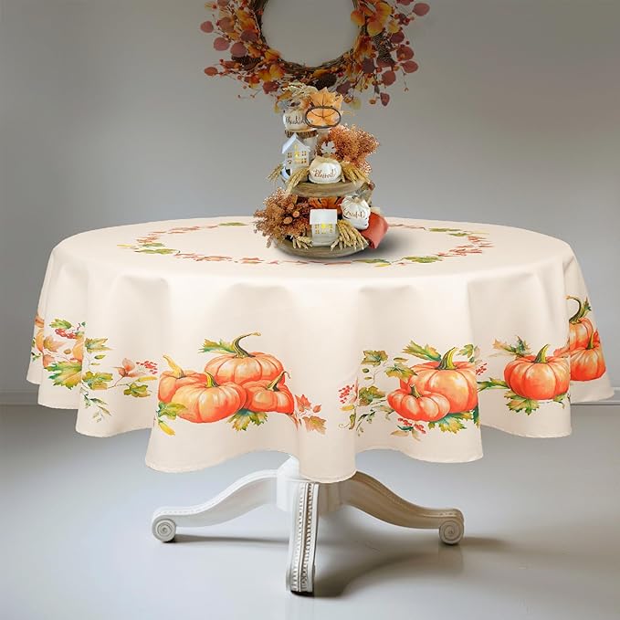 Fall Tablecloth 54"x72" Orange Pumpkin Table Cloth for Rectangle Table, Waterproof Fall Table Cover for Fall Harvest Party Decoration