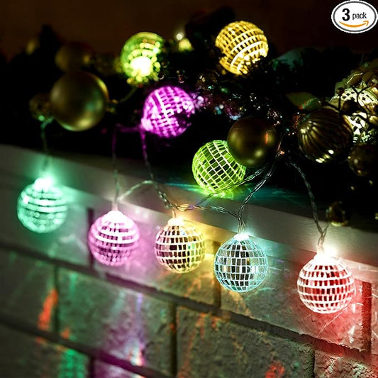 Zhanmai 30 LED Disco Ball String Lights Decor Lighted Mini Mirror Disco Balls Ornaments for 70s 80s Party Supplies Club(1.57 Inch Ball,Multicolored)