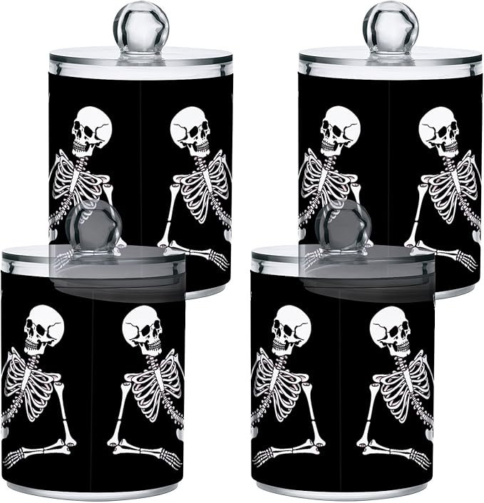 Halloween Skull 2PC Airtight Transparent Glass Storage Jar, Food Storage Container Glass, Can Store Candy, Salt, Coffee Beans, With lid, Easy To Use…