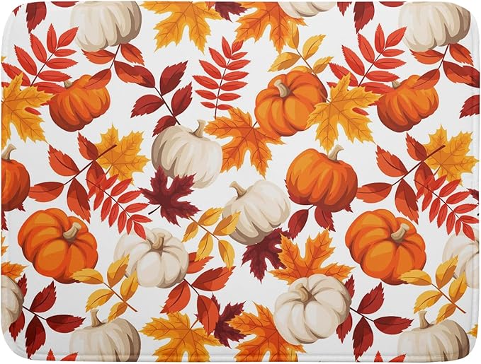 Fall Dish Drying Mat for Kitchen Counter Watercolor Pumpkins Autumn Leaves Thanksgiving Super Absorbent Reversible Microfiber Kitchen Countertop Protector Dishes Pad Large 18x24 inch
