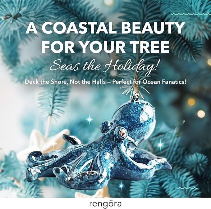 Hand-Painted Beach Christmas Ornament – Coastal Tree Decoration for Ocean Lovers – Unique Nautical Ornament for Christmas Tree or Stocking Stuffer Gift (Octopus)