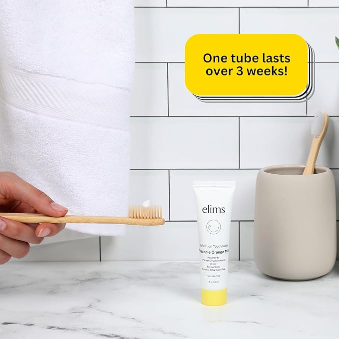 ELIMS Travel Size Nano Hydroxyapatite Toothpaste Fluoride Free - Xylitol Remineralizing Toothpaste for Whitening Sensitive Teeth - Orange Pineapple Mint Toothpaste for Adults & Kids 1oz